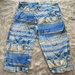 Jams World Vintage Capri Pants Drawstring Blue Tropical Beach Palm Trees Size XL